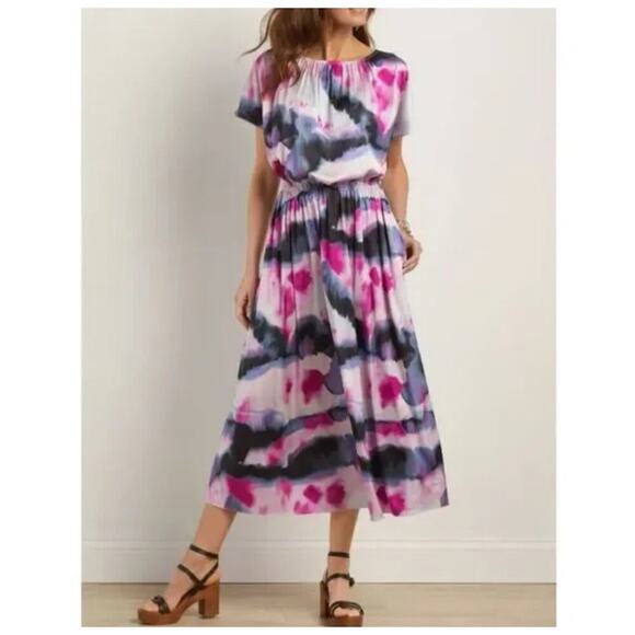 Soft Surroundings Abelia Midi Dress Watercolor Dolman Stretch Waist Size S NWOT - Picture 1 of 9